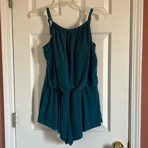 Aqua Green Swim Romper with Pockets